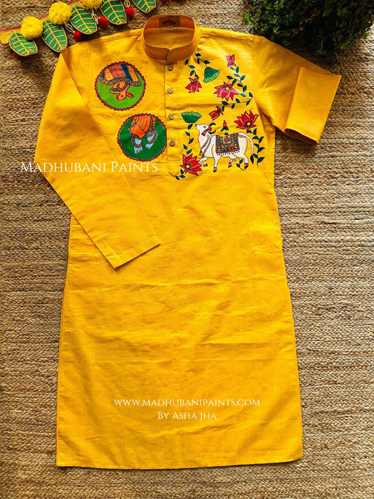 Radha Raman Nandi Men’s Hand-painted Handloom Cotton Kurta