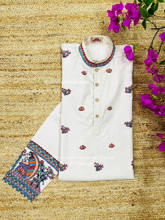 Radha Krishna Hand-painted Handloom Men's Cotton Kurta