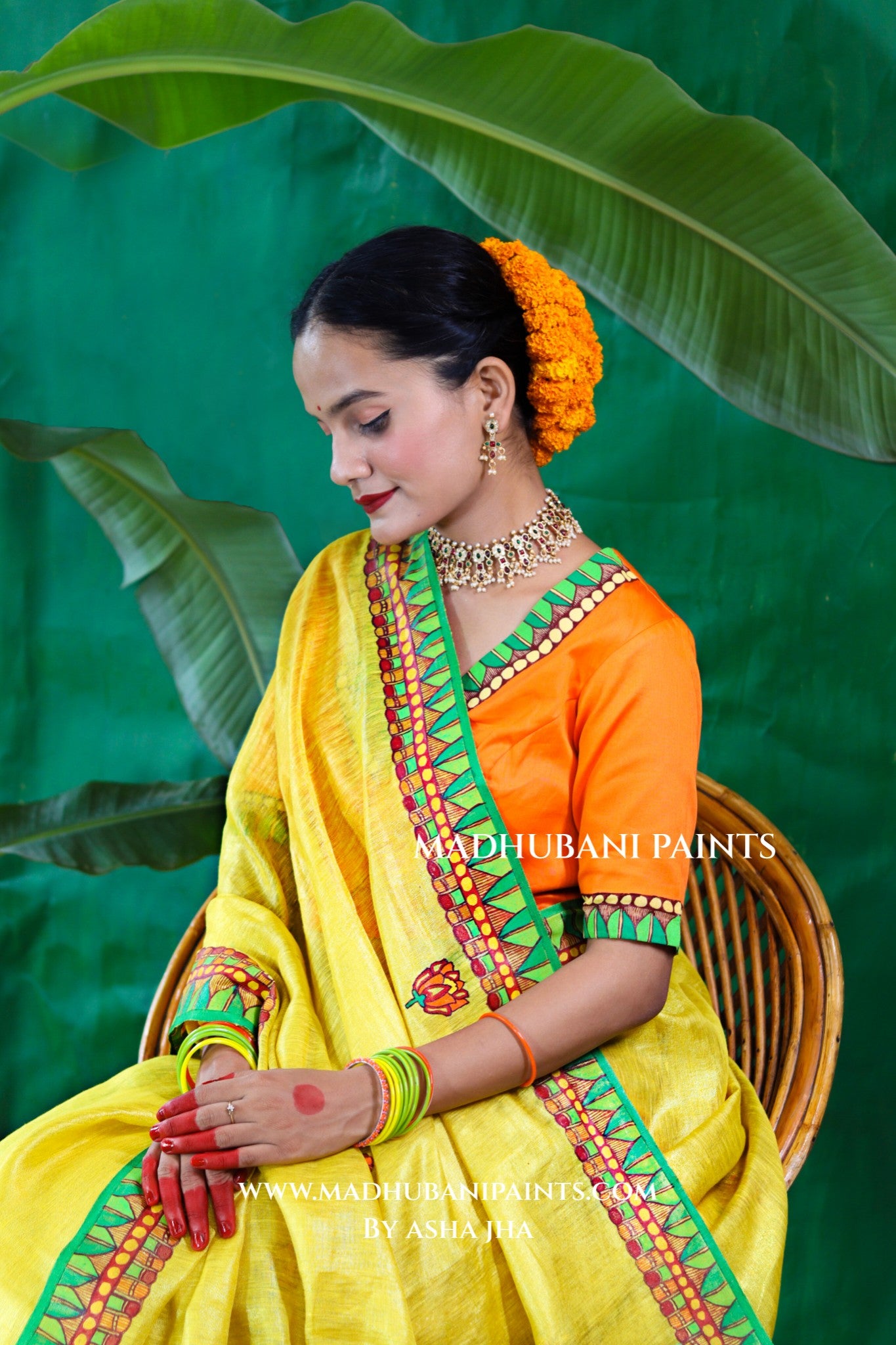 VRATI Chhath Puja Handpainted Madhubani Tissue Linen Saree