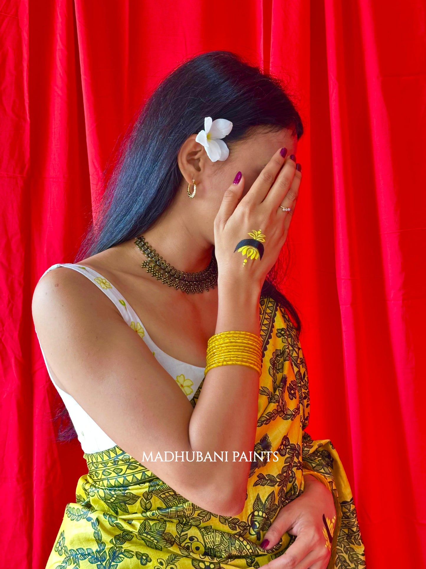 MAYUR MANDALI Full Handpainted Madhubani Saree
