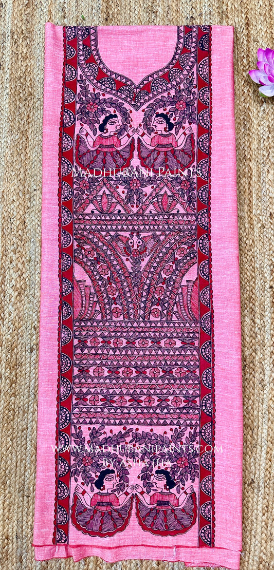 Laal Gudiya Hand-painted Madhubani Painting Cotton Unstitched Kurta