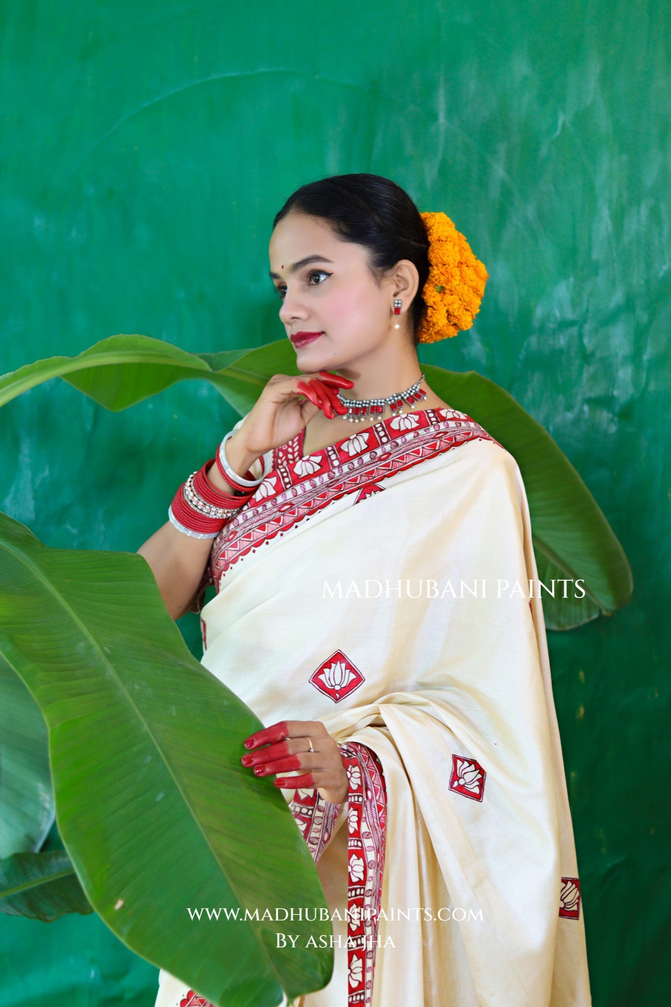 KAMALAKSHI Chhath Puja Handpainted Madhubani Tussar Silk Saree