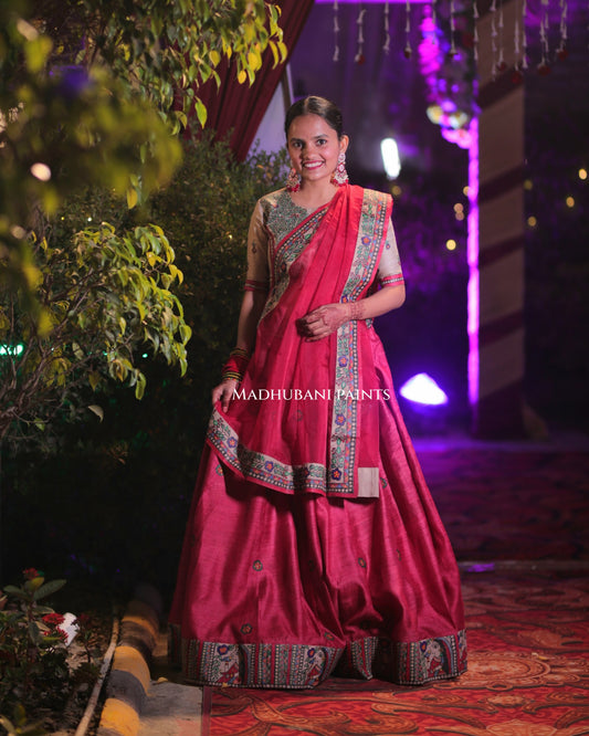 LAALIMA SANGEET Hand-painted Madhubani Lehnga