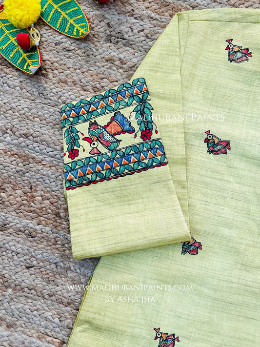 Yellow Mayuri Hand-painted Handloom Men's Cotton Kurta