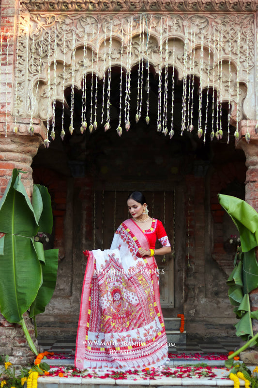 KAMLA Handpainted Linen Madhubani Saree Blouse Set