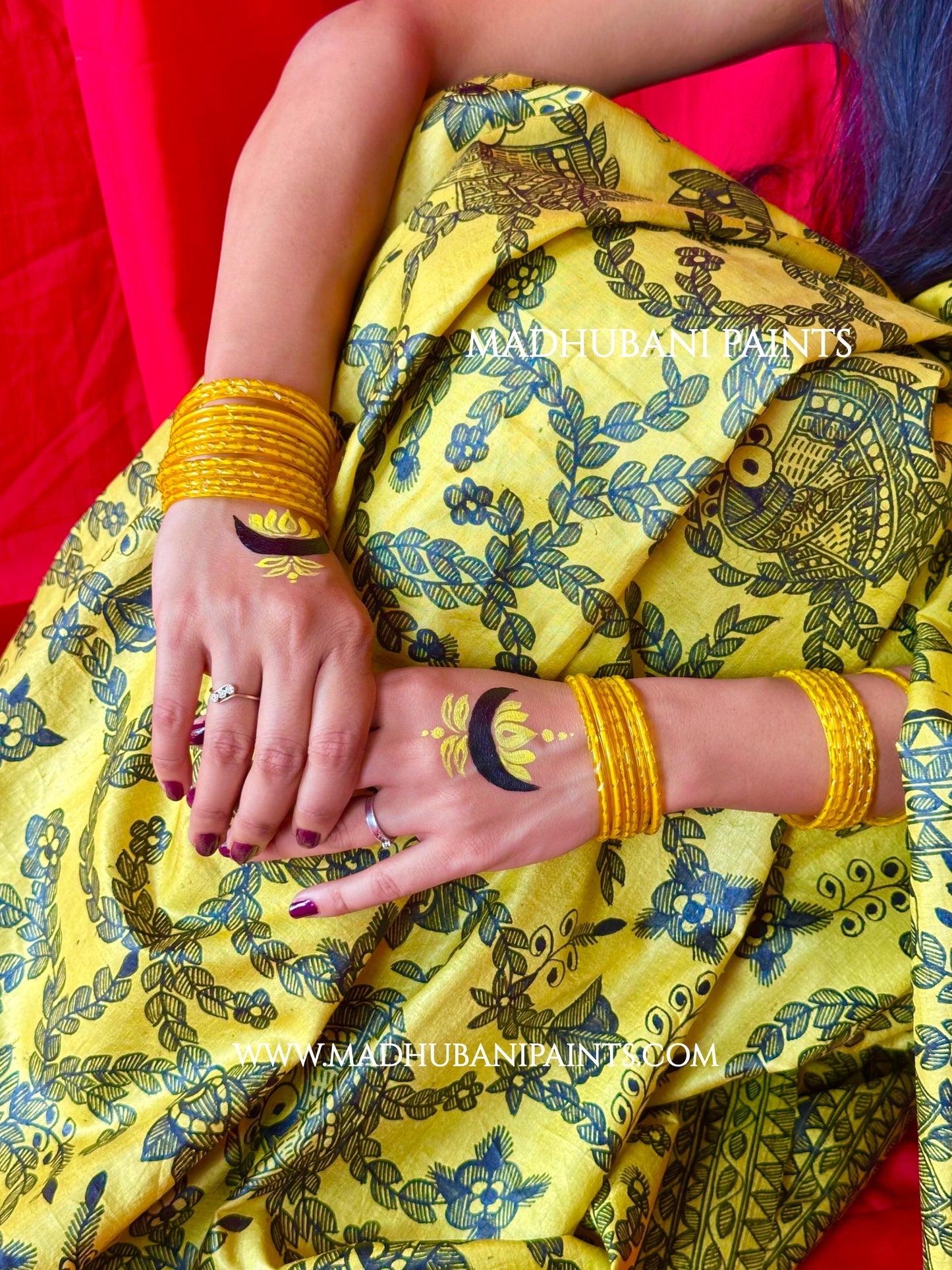 MAYUR MANDALI Full Handpainted Madhubani Saree