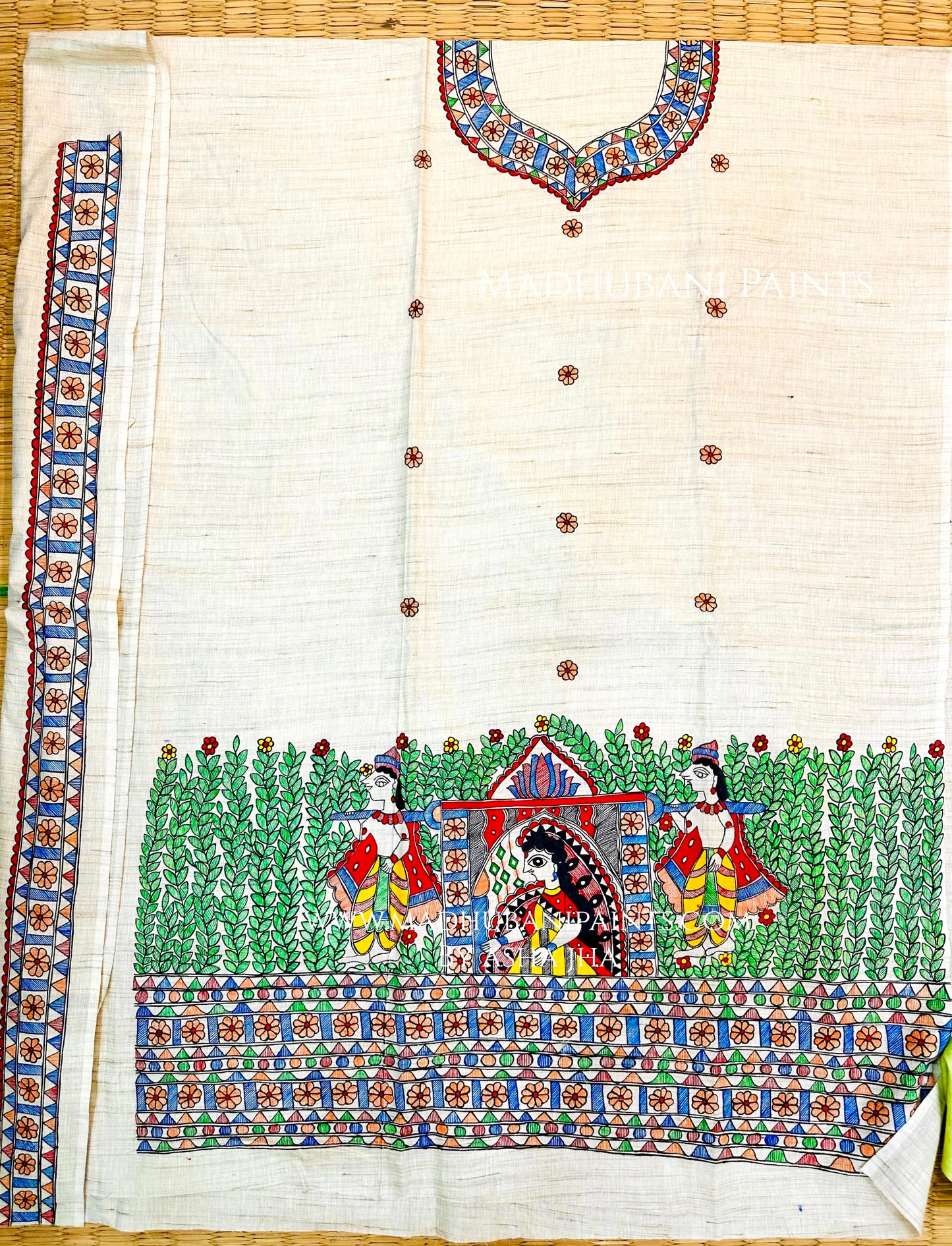 Doli Kahar Hand-painted Madhubani Painting Cotton Unstitched  Kurta
