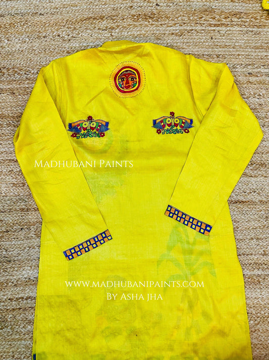 Chhath Puja Men's Hand-painted  Madhubani Tussar Silk Kurta