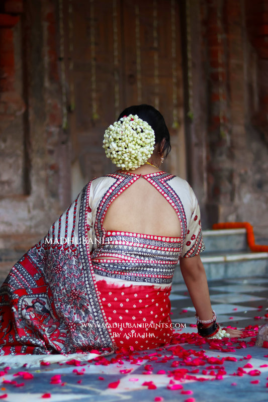 TRINETRA Handpainted Tussar Silk Madhubani Blouse