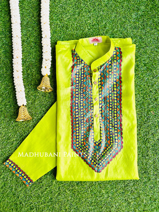 SANSKRITI Hand-painted Madhubani Men's Tussar Silk Kurta