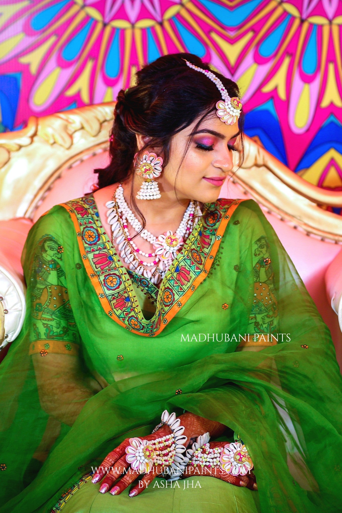 Mehadi Rang MEHNDI KA RANG Hand-painted Madhubani Lehnga – MADHUBANI PAINTS BY ASHA JHA