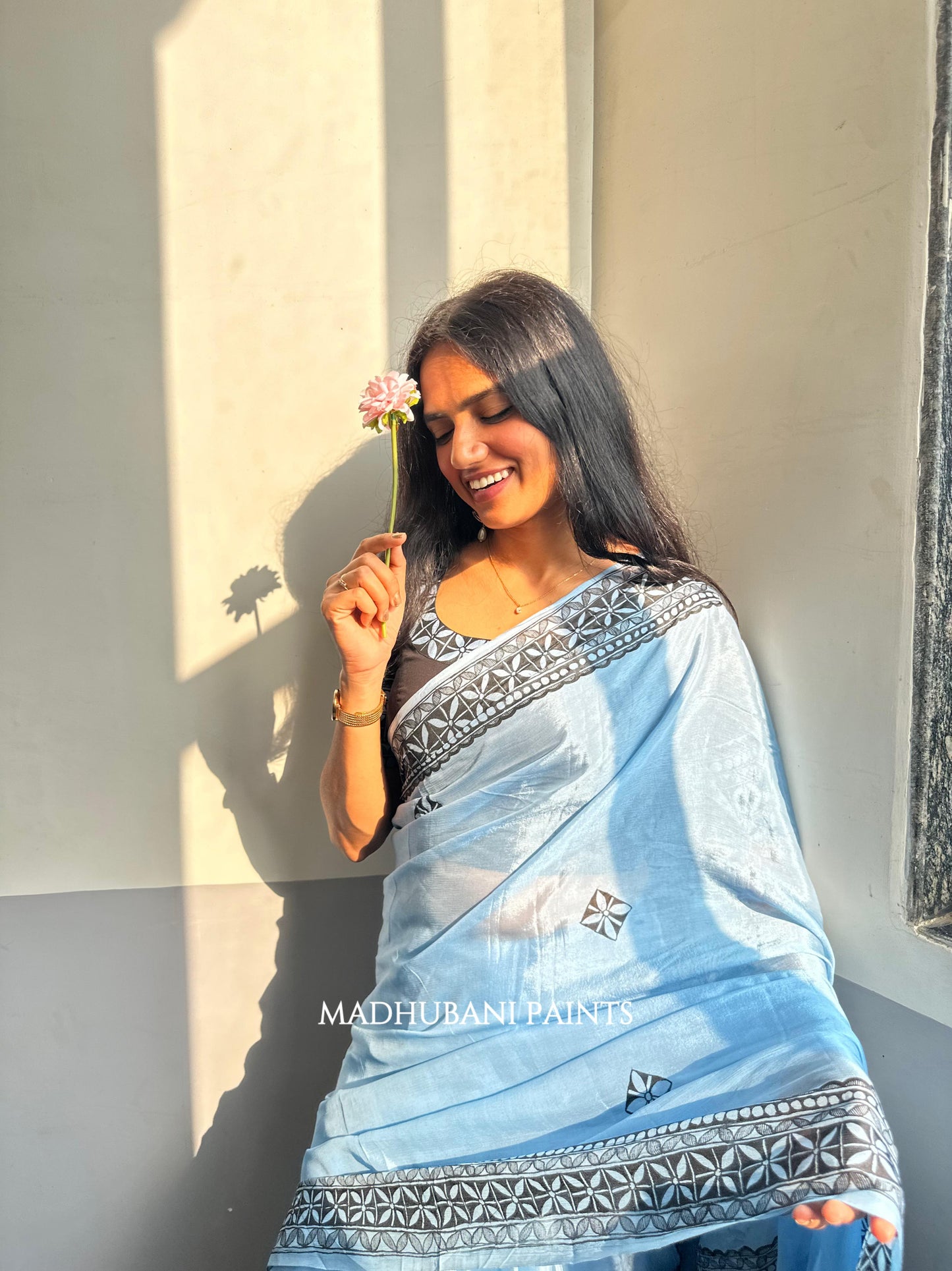 ROOPANJALI Hand-painted Madhubani Chiffon Saree