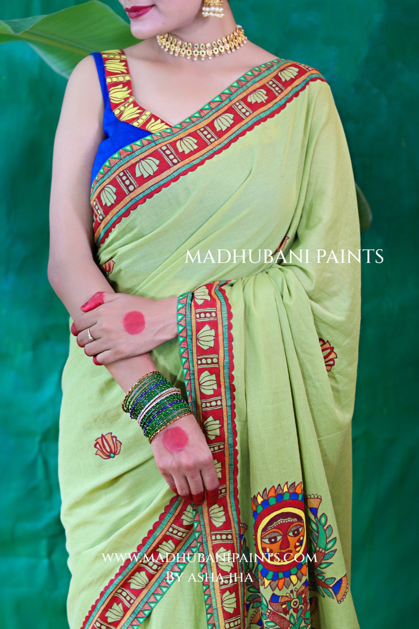 BHAKTI BHAVA Chhath Puja Hand painted Madhubani Mul Cotton Saree