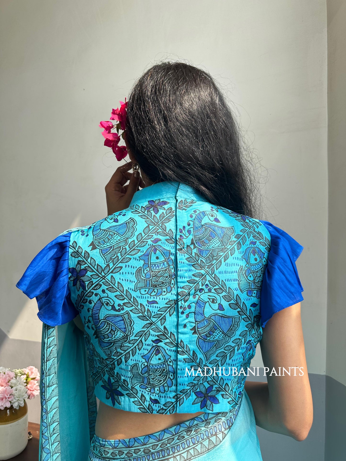 NEELAMBARI Hand-painted Madhubani Chiffon Saree Blouse Set