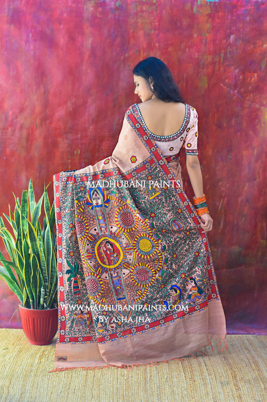 SHRINGAR Handpainted Madhubani Chanderi Saree Blouse Set