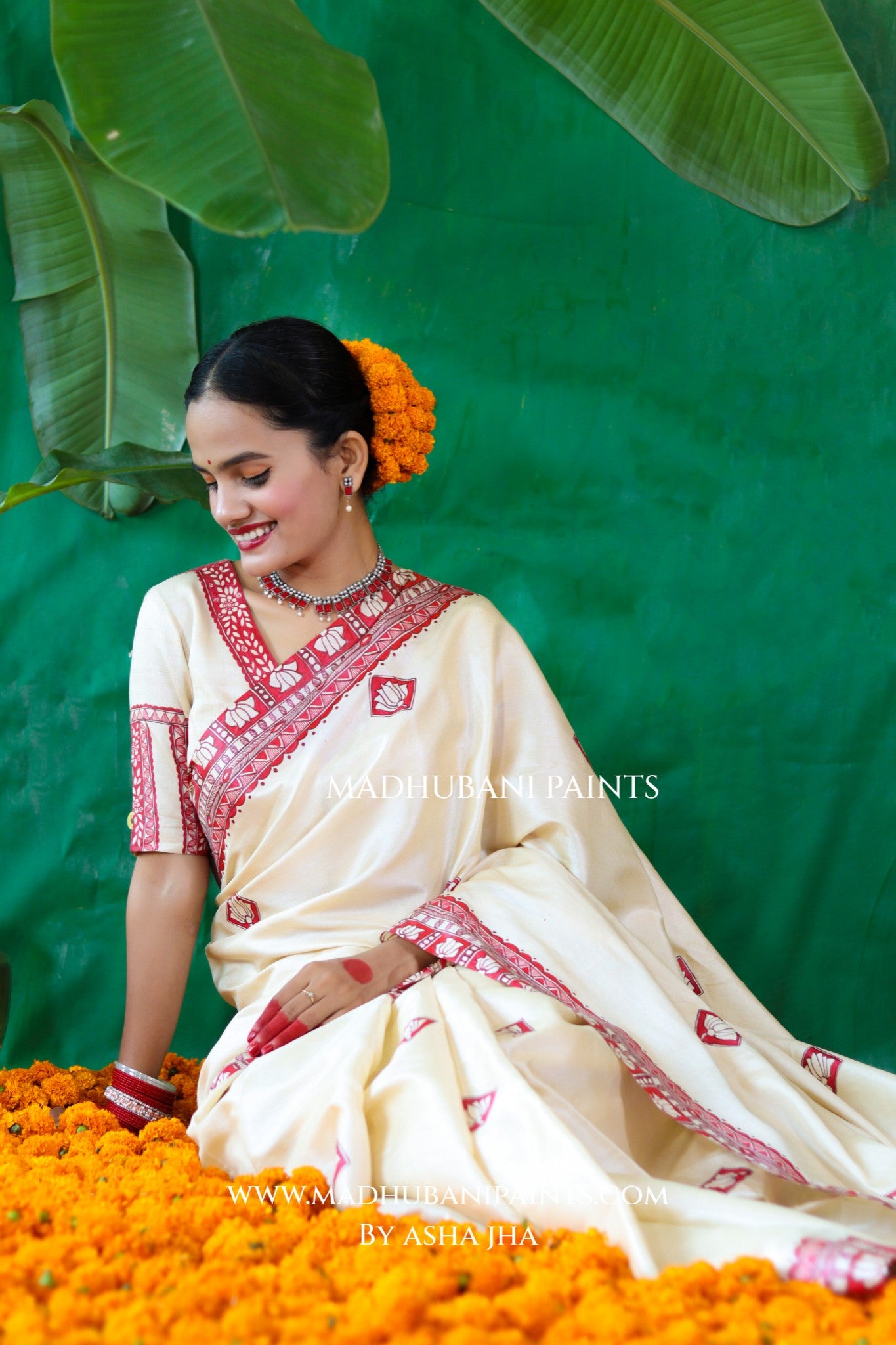 KAMALAKSHI Chhath Puja Handpainted Madhubani Tussar Silk Saree