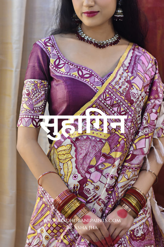 SUHAGIN Hand-painted Madhubani Tussar Silk Blouse