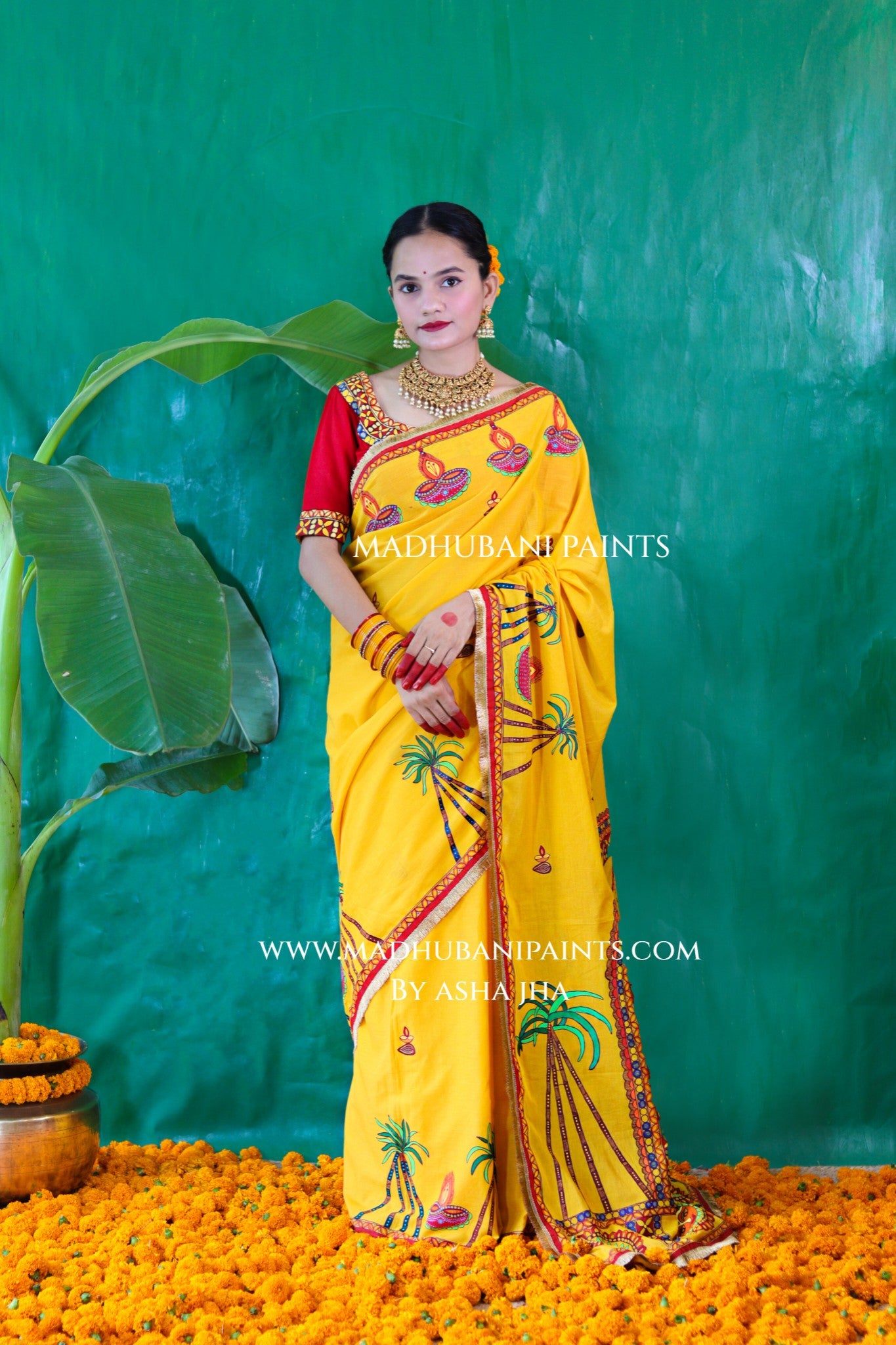 CHHATH PARV Hand painted Madhubani Mul Cotton Saree