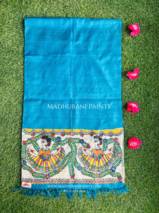 Gudiya Tussar Silk Madhubani Hand-painted Stole