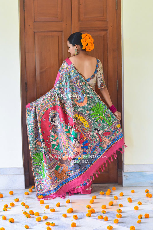 GAYATRI Handpainted Madhubani Saree Blouse Set