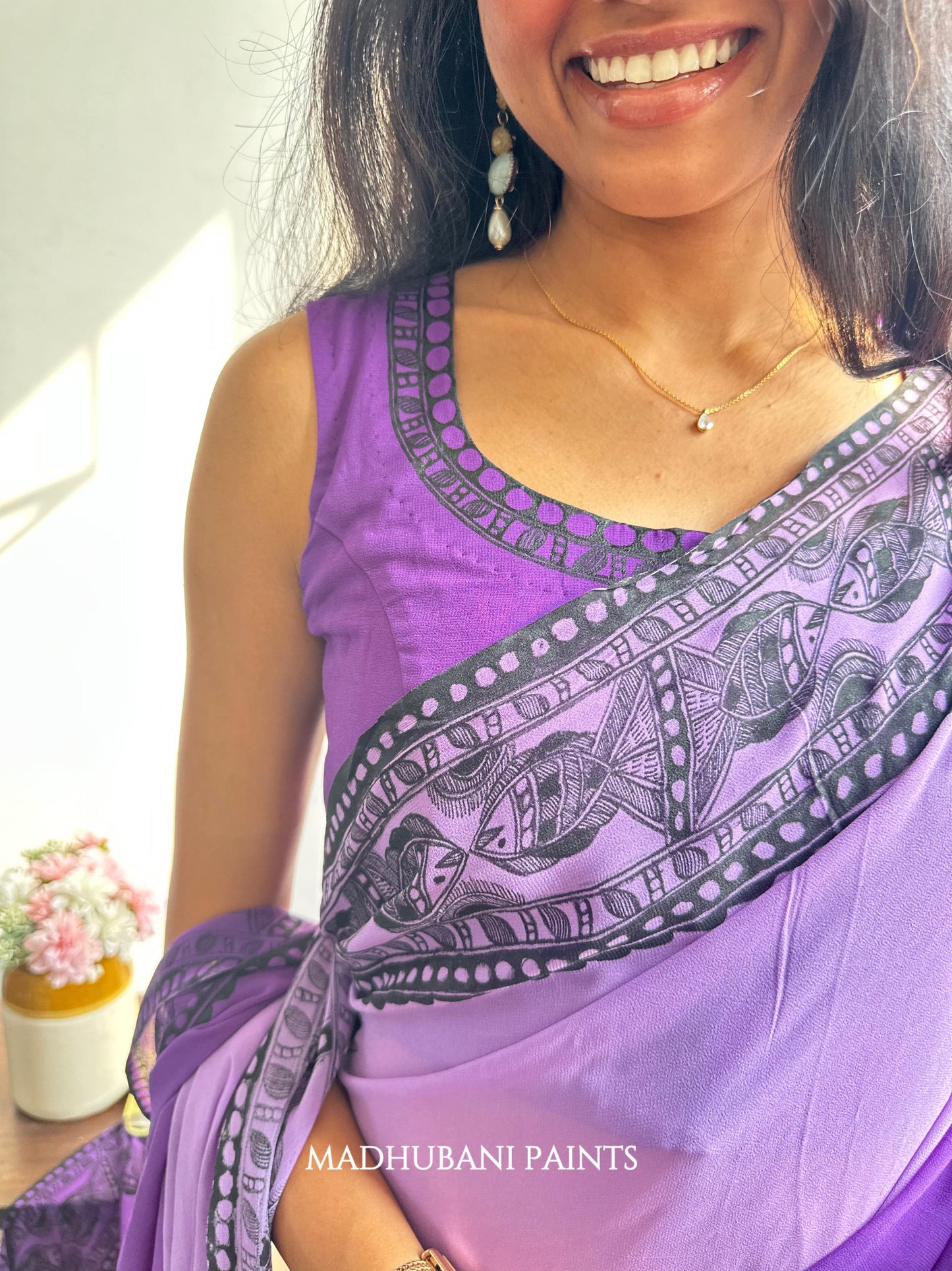 TARANGINI Handpainted Madhubani Georgette Saree Blouse Set