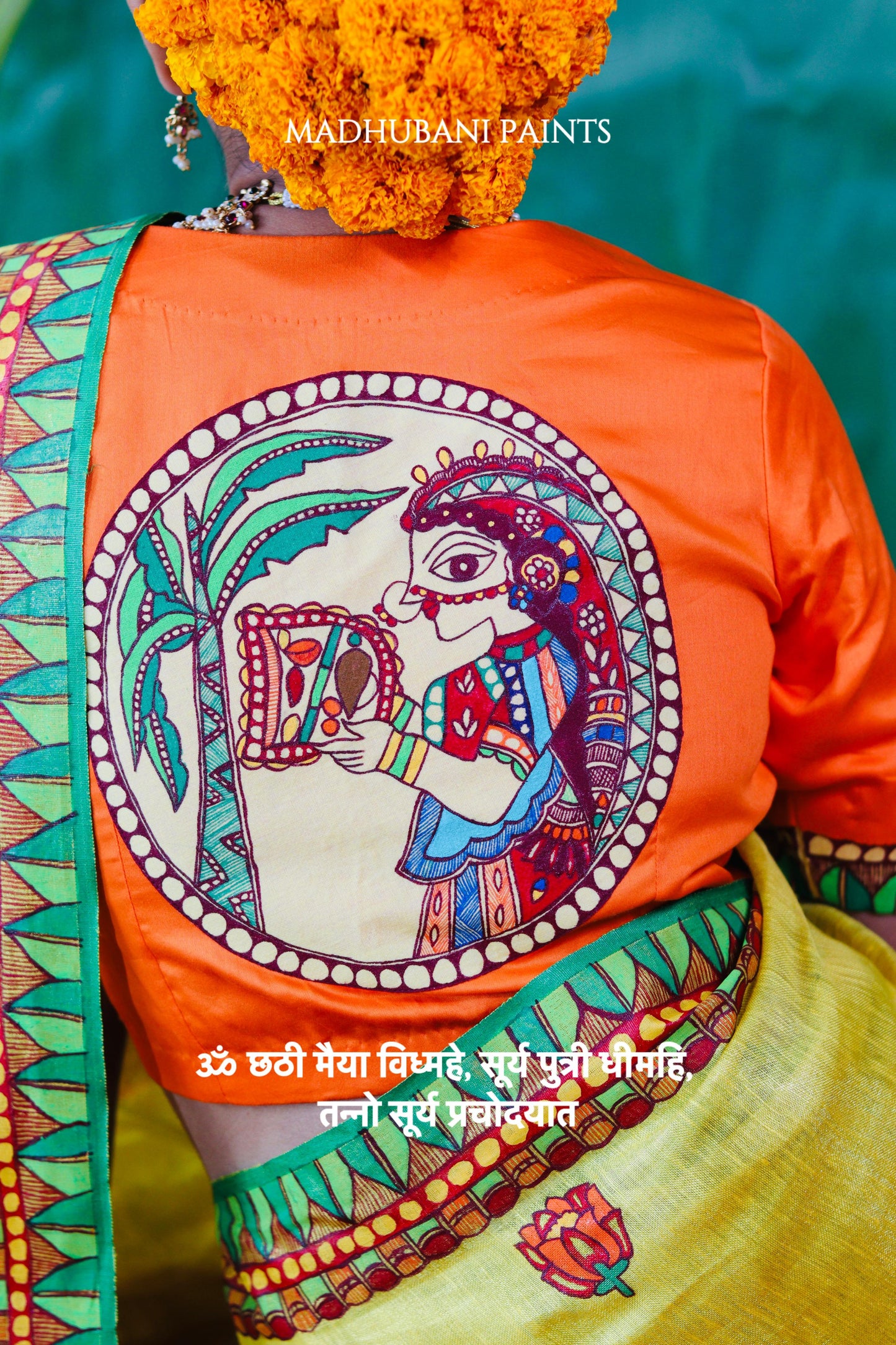 VRATI Chhath Puja Handpainted Madhubani Tissue Linen Saree Blouse Set