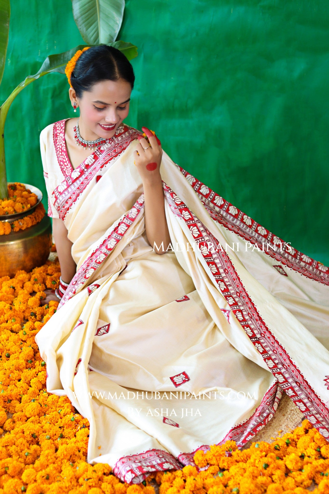 KAMALAKSHI Chhath Puja Handpainted Madhubani Tussar Silk Saree