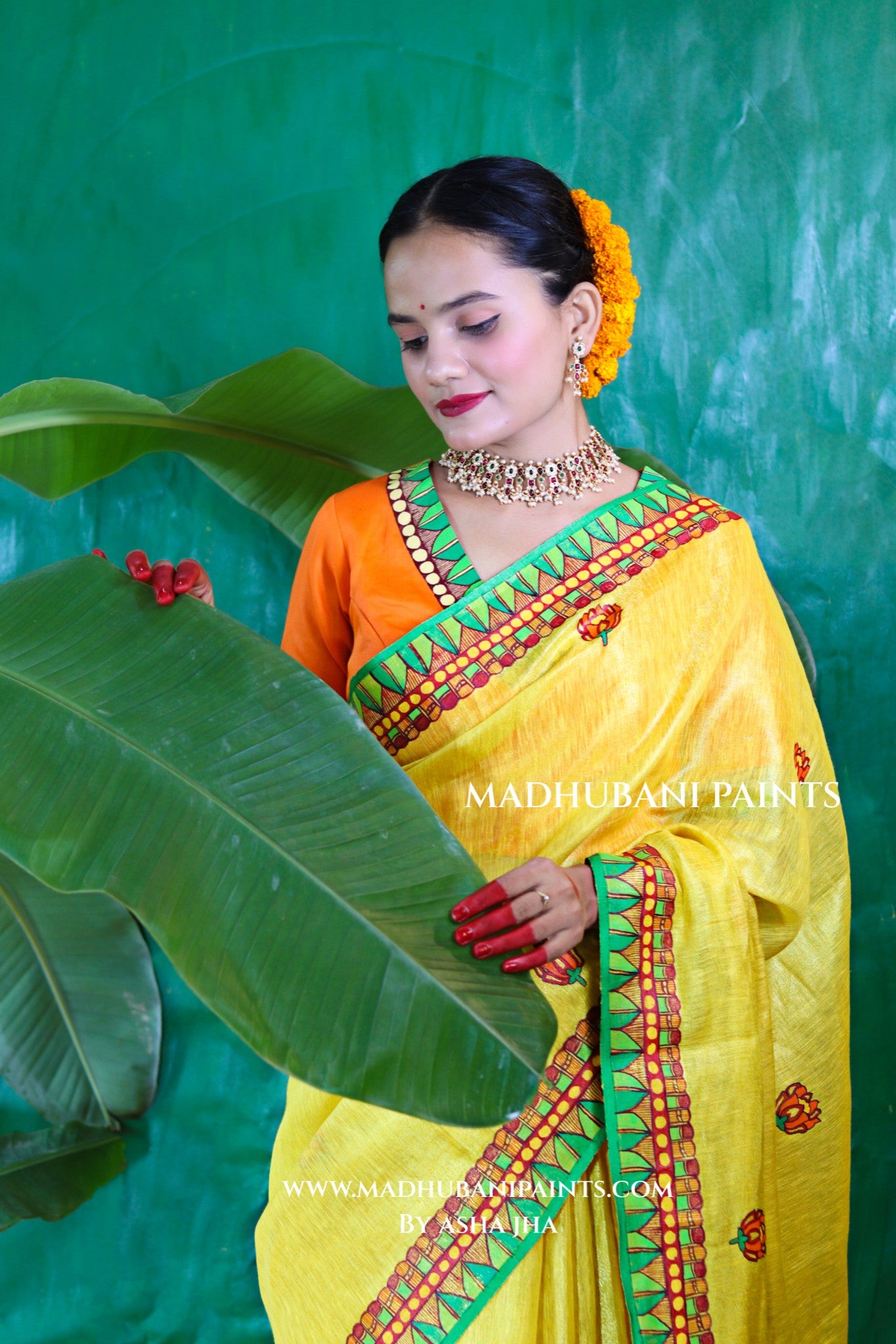 VRATI Chhath Puja Handpainted Madhubani Tissue Linen Saree