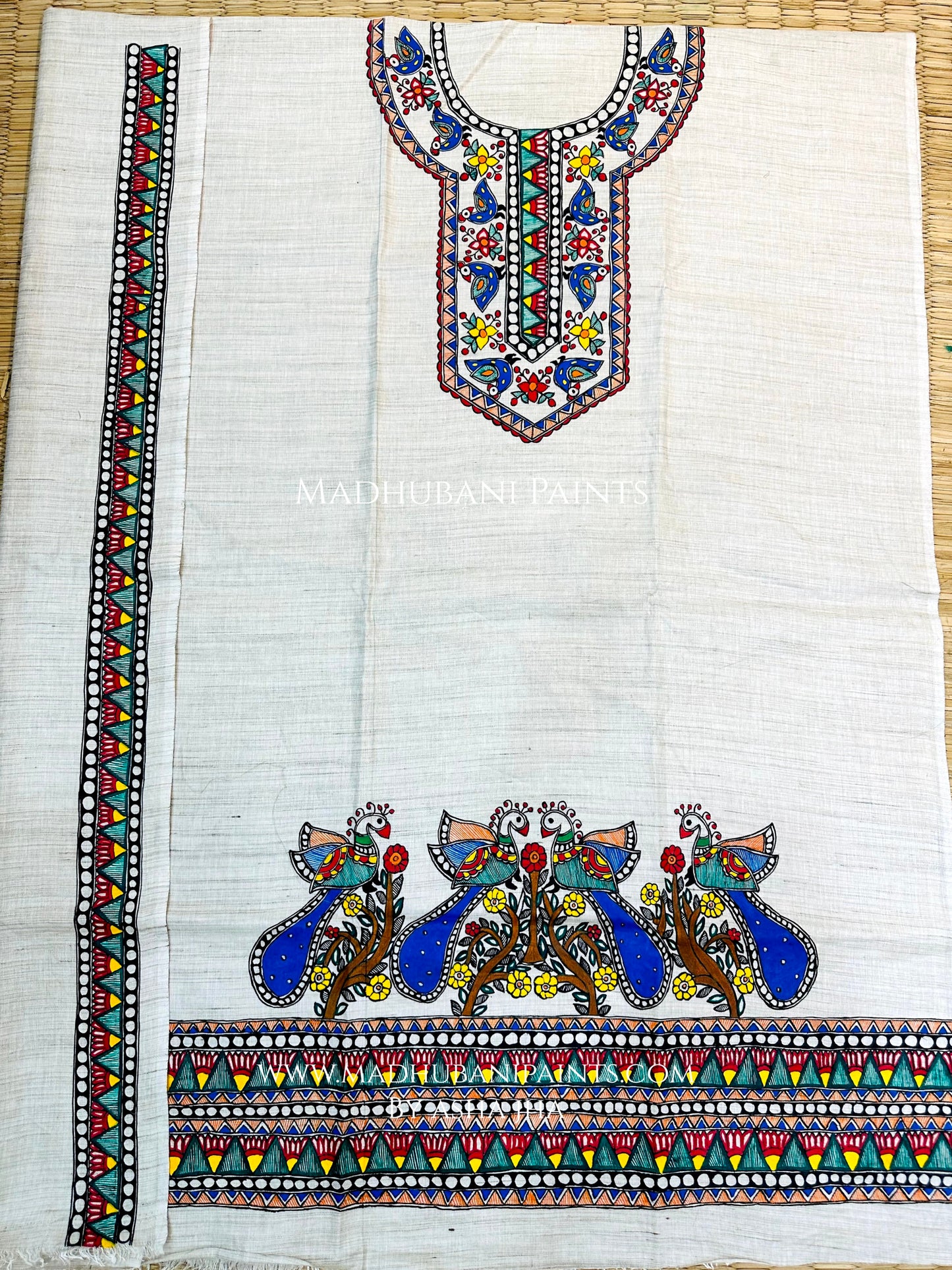Morni Leela Hand-painted Madhubani Painting Cotton Unstitched Kurta