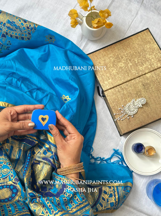 AASMANI KANYADAAN Hand-painted Madhubani Kanjeevaram Silk Saree