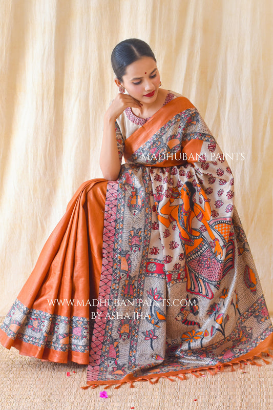 Vishnu Avatar Handpainted Tussar Saree