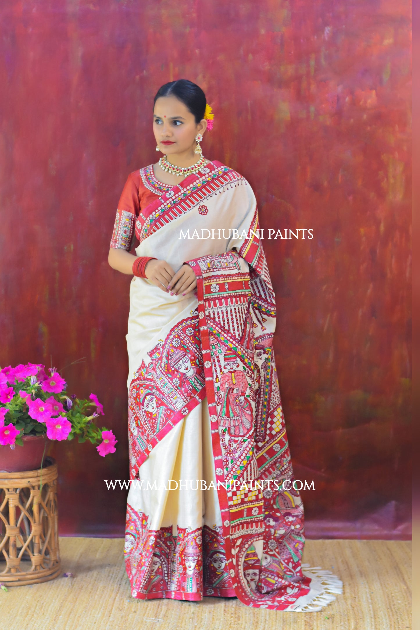 BENGALI BRIDE Hand-painted Madhubani Tussar Silk Saree