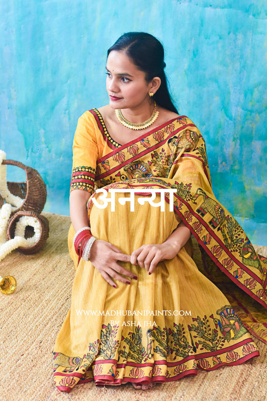 ANANYA Handpainted Madhubani Chanderi Saree Blouse Set