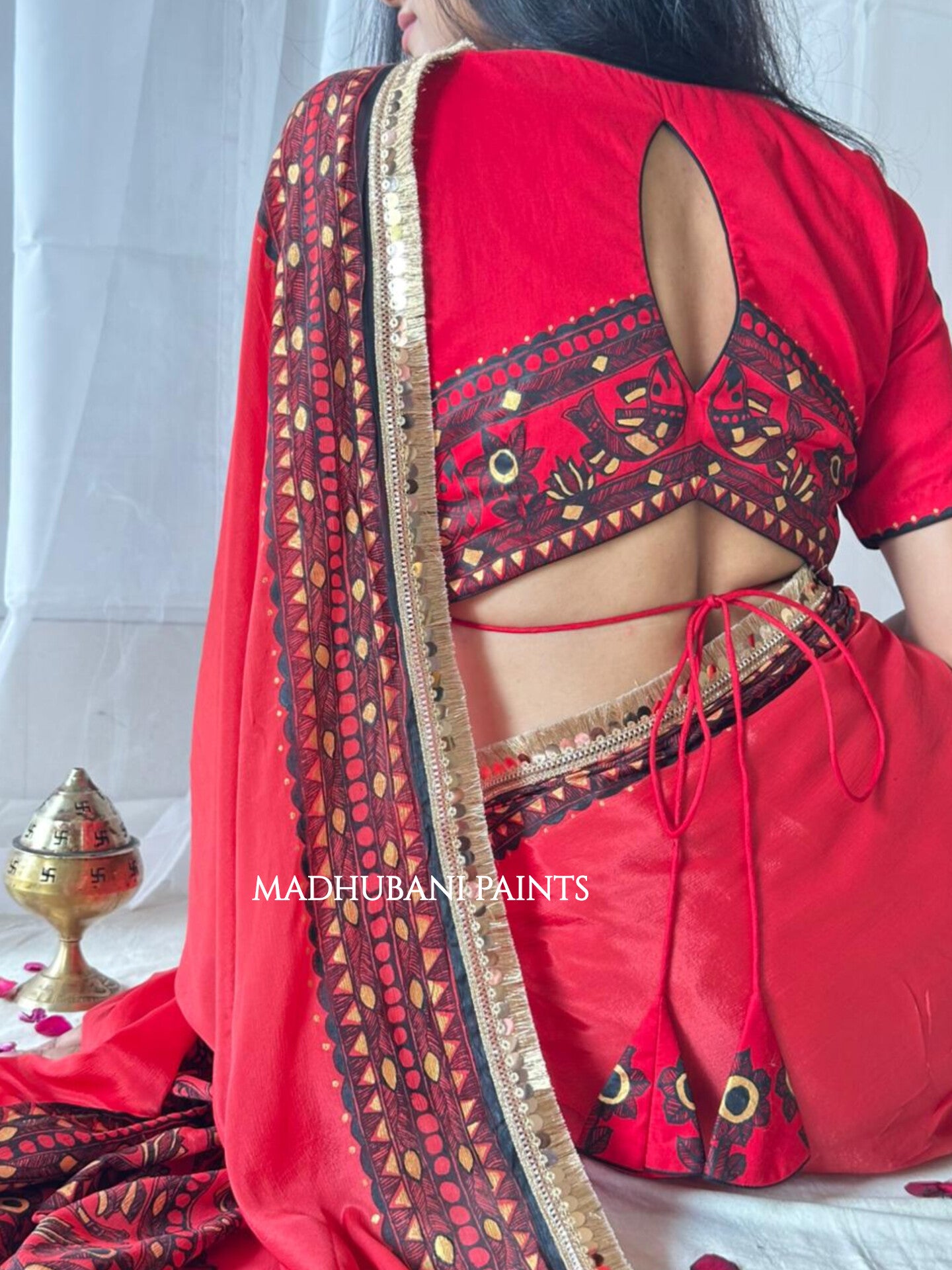 LAAL BRIDAL Hand-painted Madhubani Chiffon Saree Blouse Set