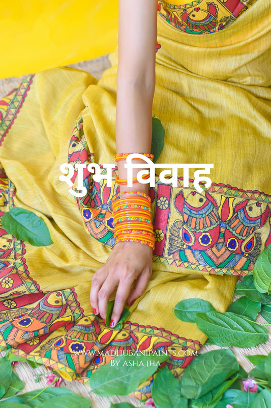 SUBH VIVAAH Hand-painted Madhubani Chanderi Saree Blouse Set