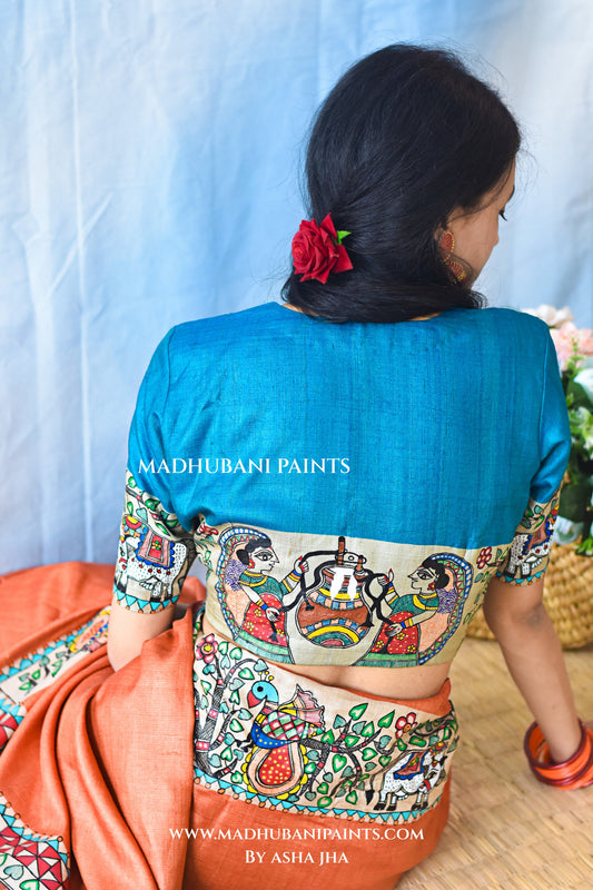 KANHA KI MAAKHAN LEELA Handpainted Madhubani Tussar Silk Blouse