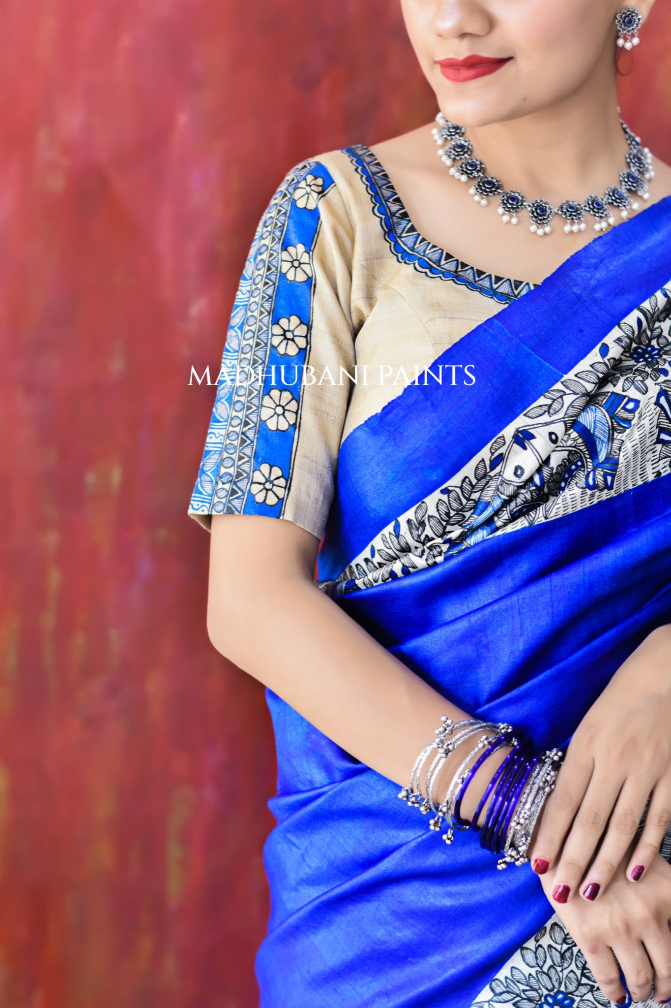 'SAUNDARYA' Handpainted Madhubani Tussar Silk Blouse