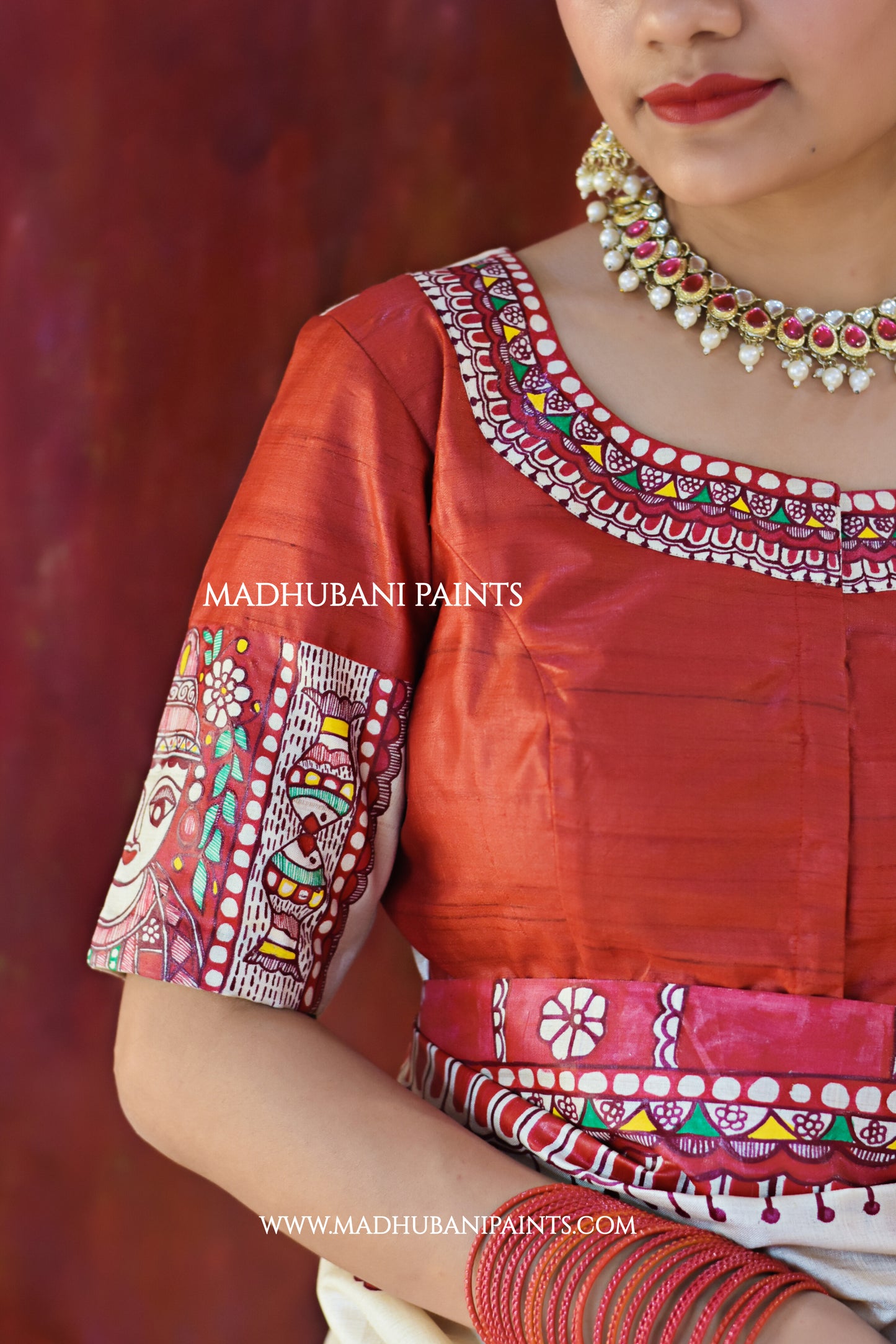 Bengali Bride Hand-painted Madhubani Tussar Silk Blouse