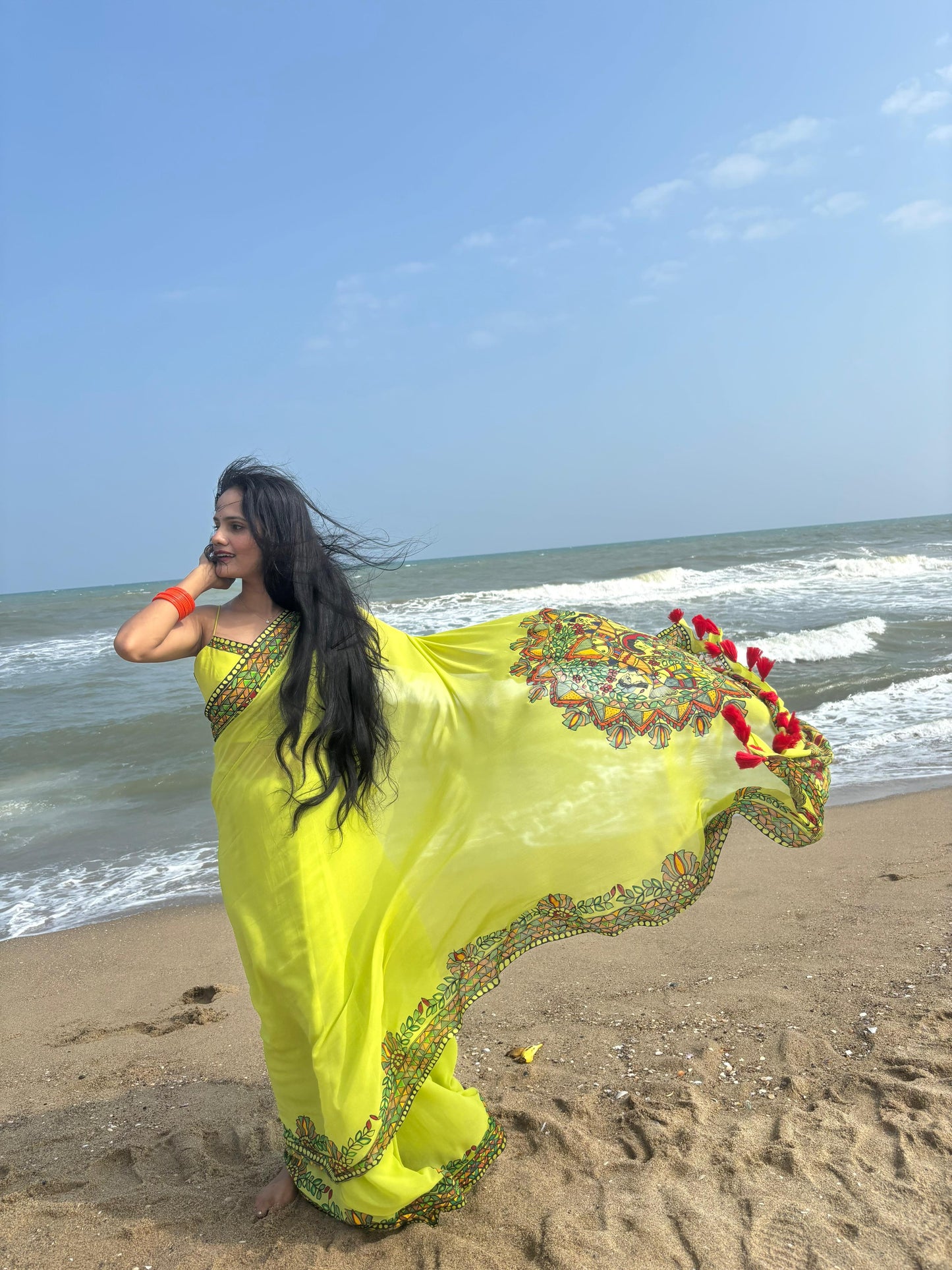 MRIDULA Handpainted Madhubani Georgette Saree