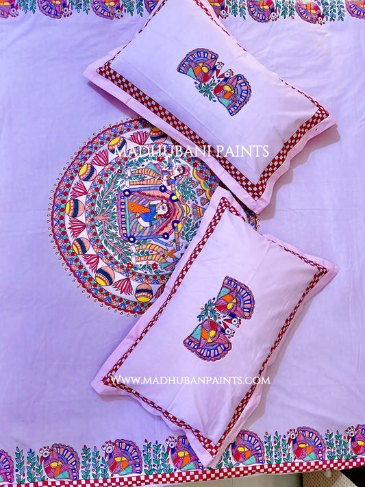 DOLI KA HAAR Hand-painted Bedsheet With Pillow Cover