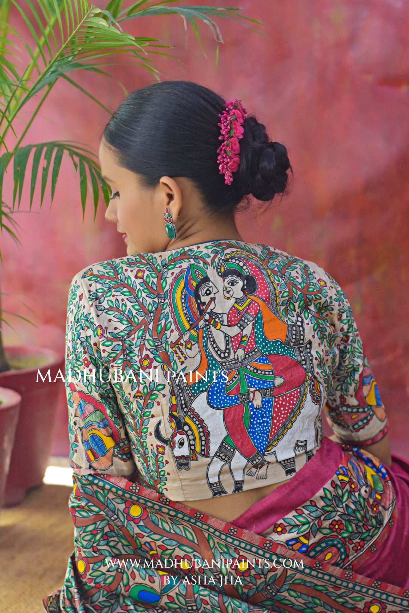 RASRAJ Handpainted Madhubani Tussar Silk Saree Blouse Set