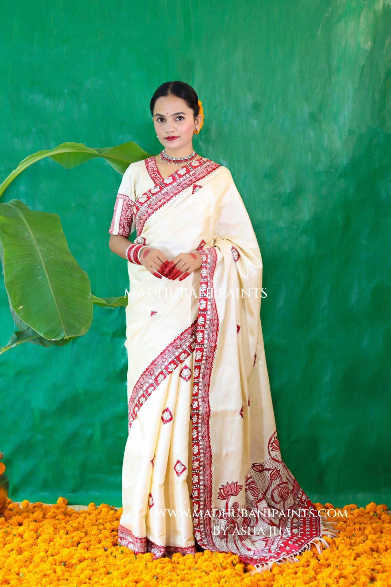 KAMALAKSHI Chhath Puja Handpainted Madhubani Tussar Silk Saree