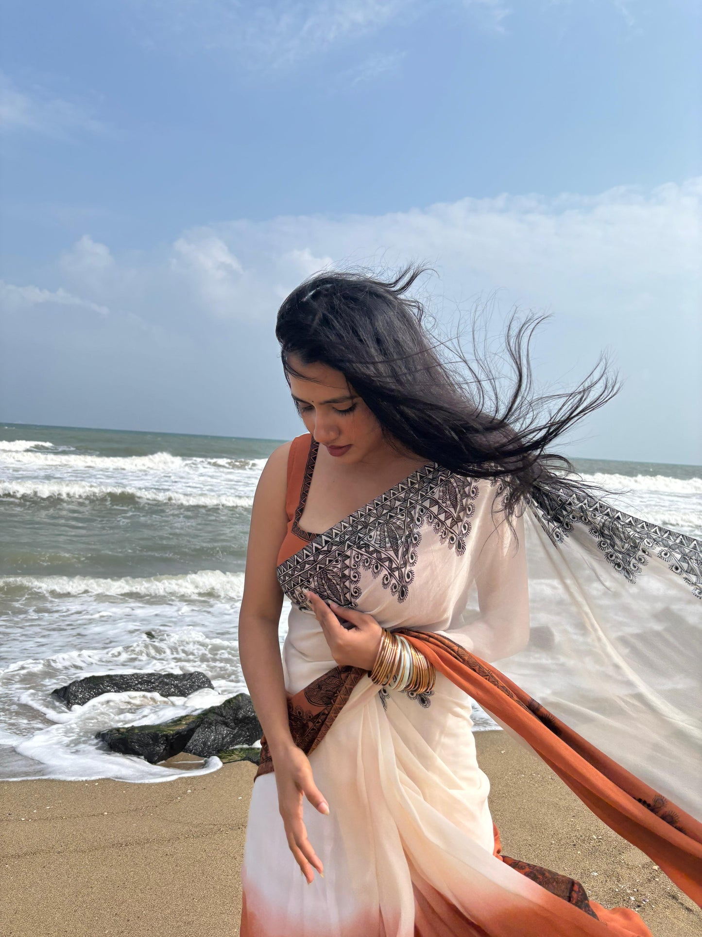 KASTURI Handpainted Madhubani Georgette Saree