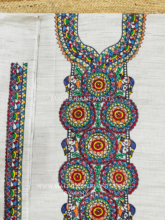 Macchli Phoolwari Hand-painted Madhubani Painting Cotton Unstitched Kurta