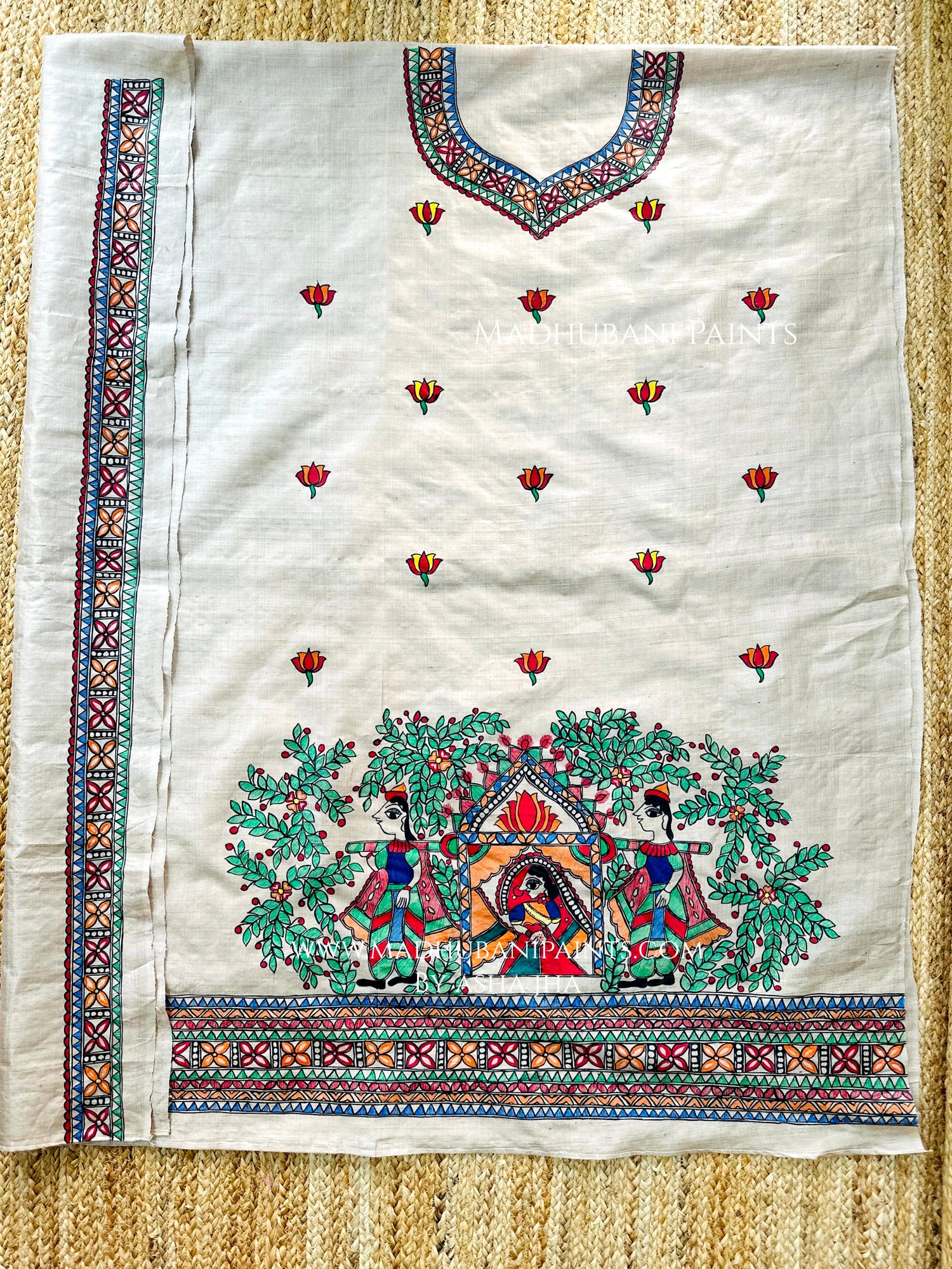 Geetanjali 'sugandha' Handpainted Madhubani khadi cotton suit set |  geetanjaliboutique