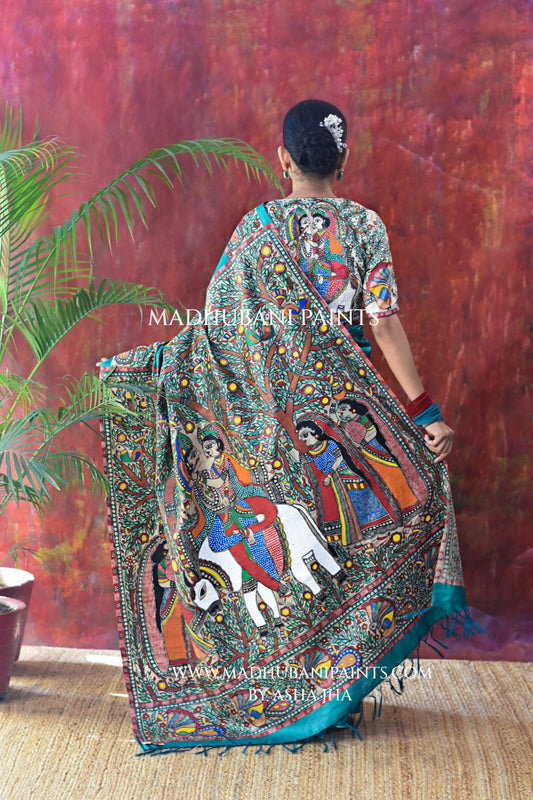 ANANDMAYI Hand-painted Madhubani Tussar Silk Saree