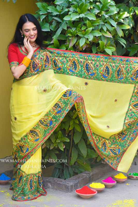 PHAGUA Handpainted Madhubani Georgette Saree