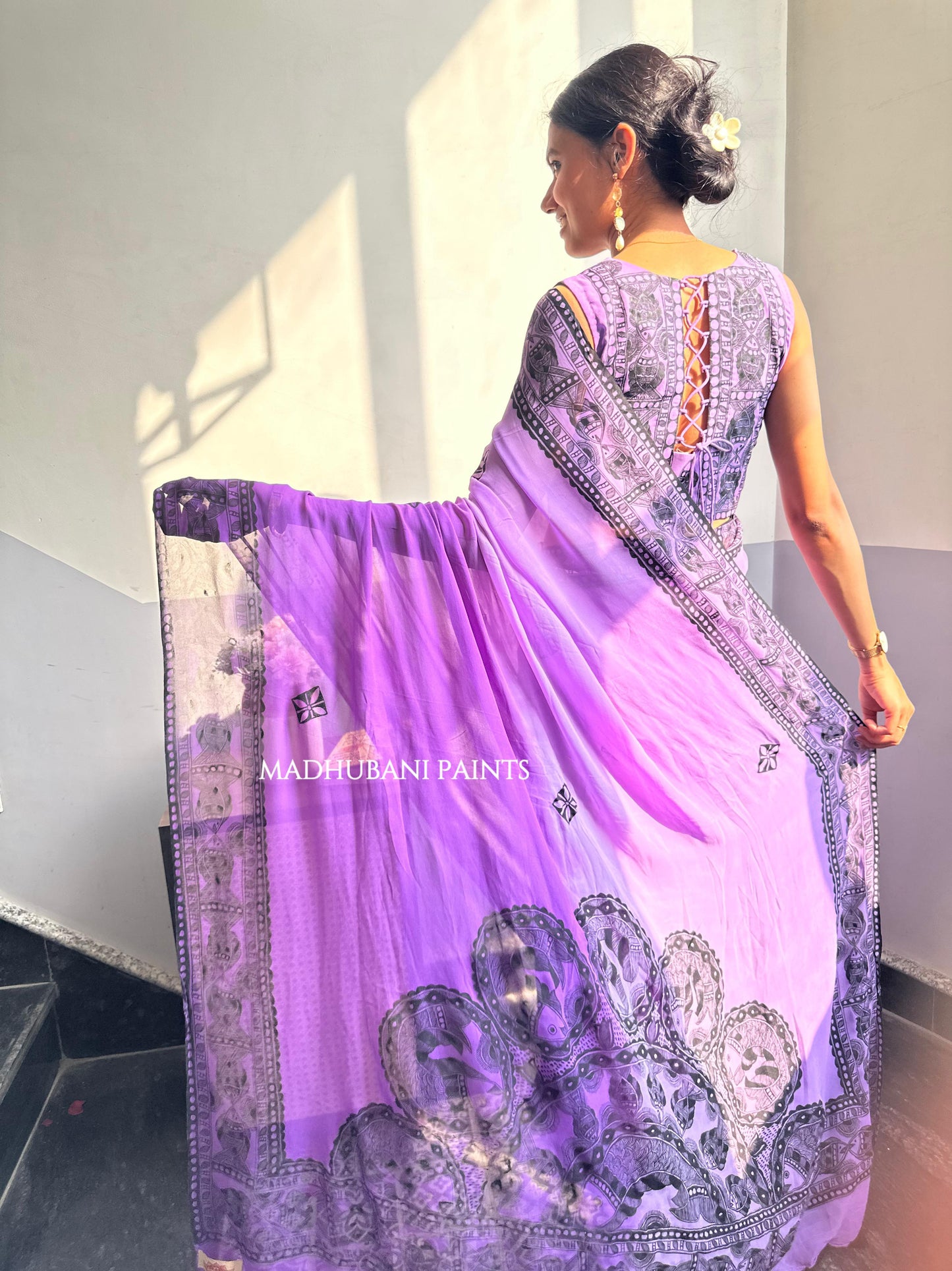 TARANGINI Handpainted Madhubani Georgette Saree