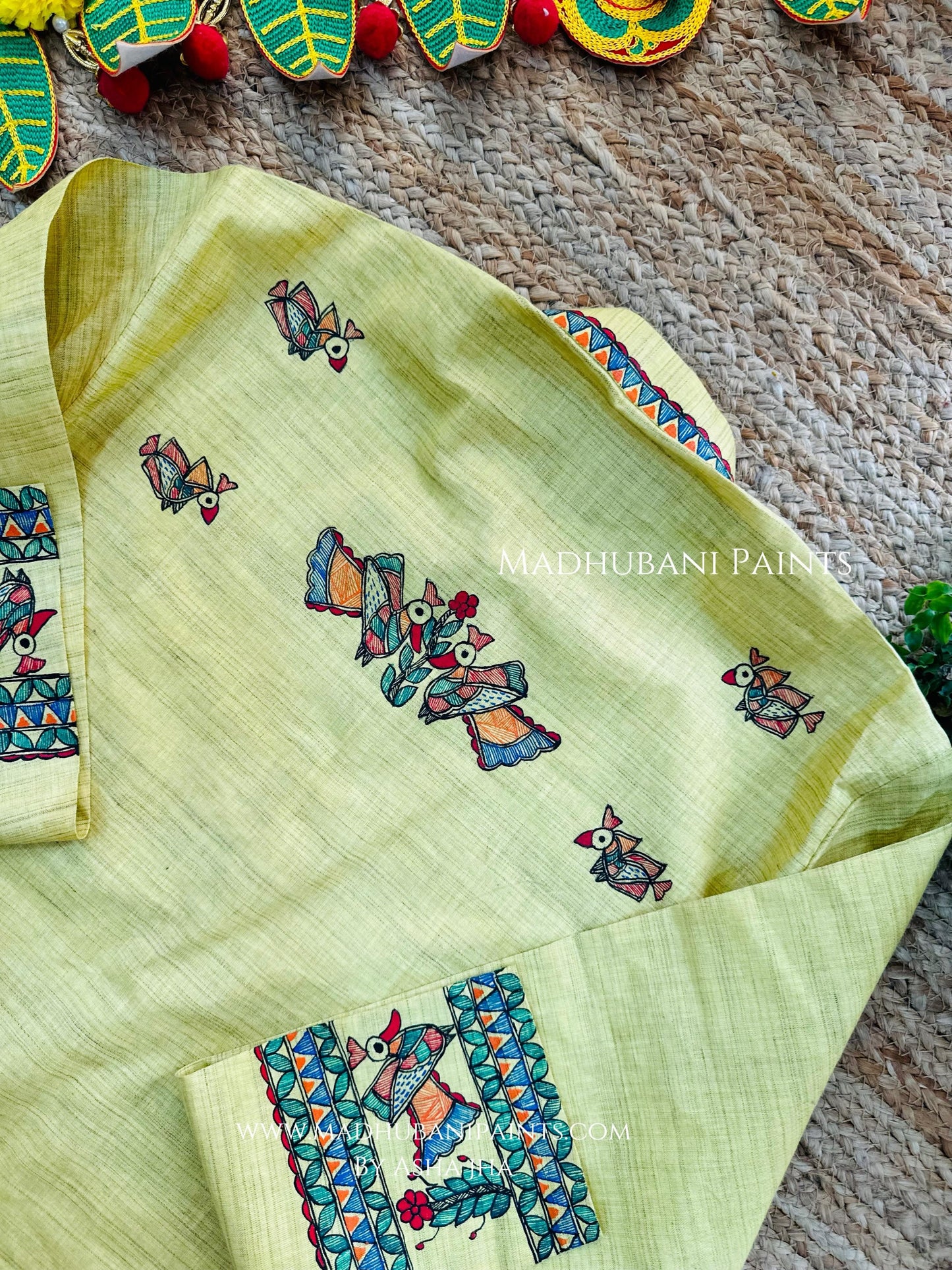 Yellow Mayuri Men’s Hand-painted Handloom Cotton Kurta