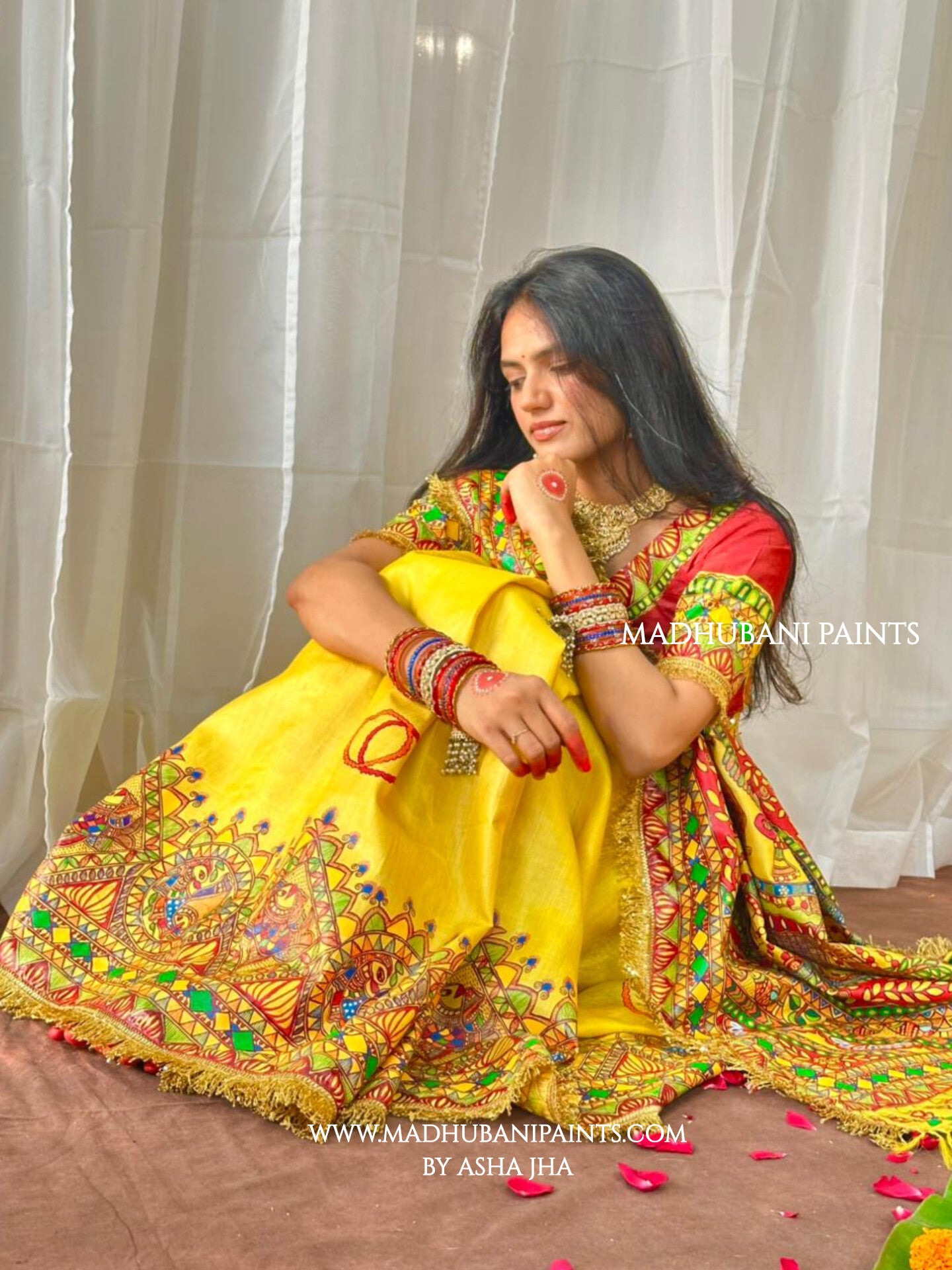 MITHILA VIVAH BRIDAL Hand-painted Madhubani Tussar Silk Saree